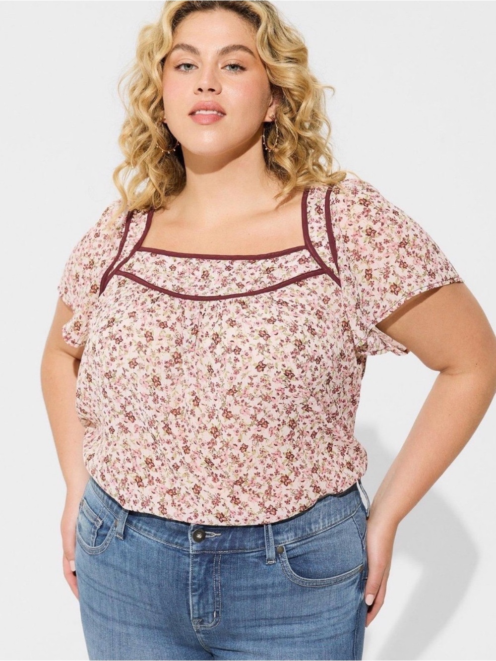 Torrid Floral Square-Neck Blouse in Light Pink NWT Size 2